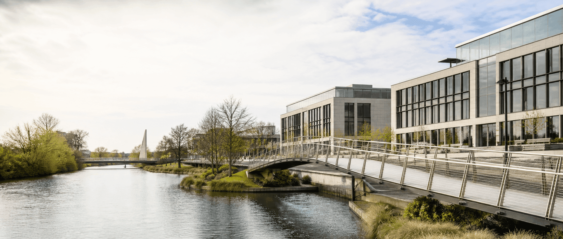 Modern Christchurch offices and bridges beside the Avon River