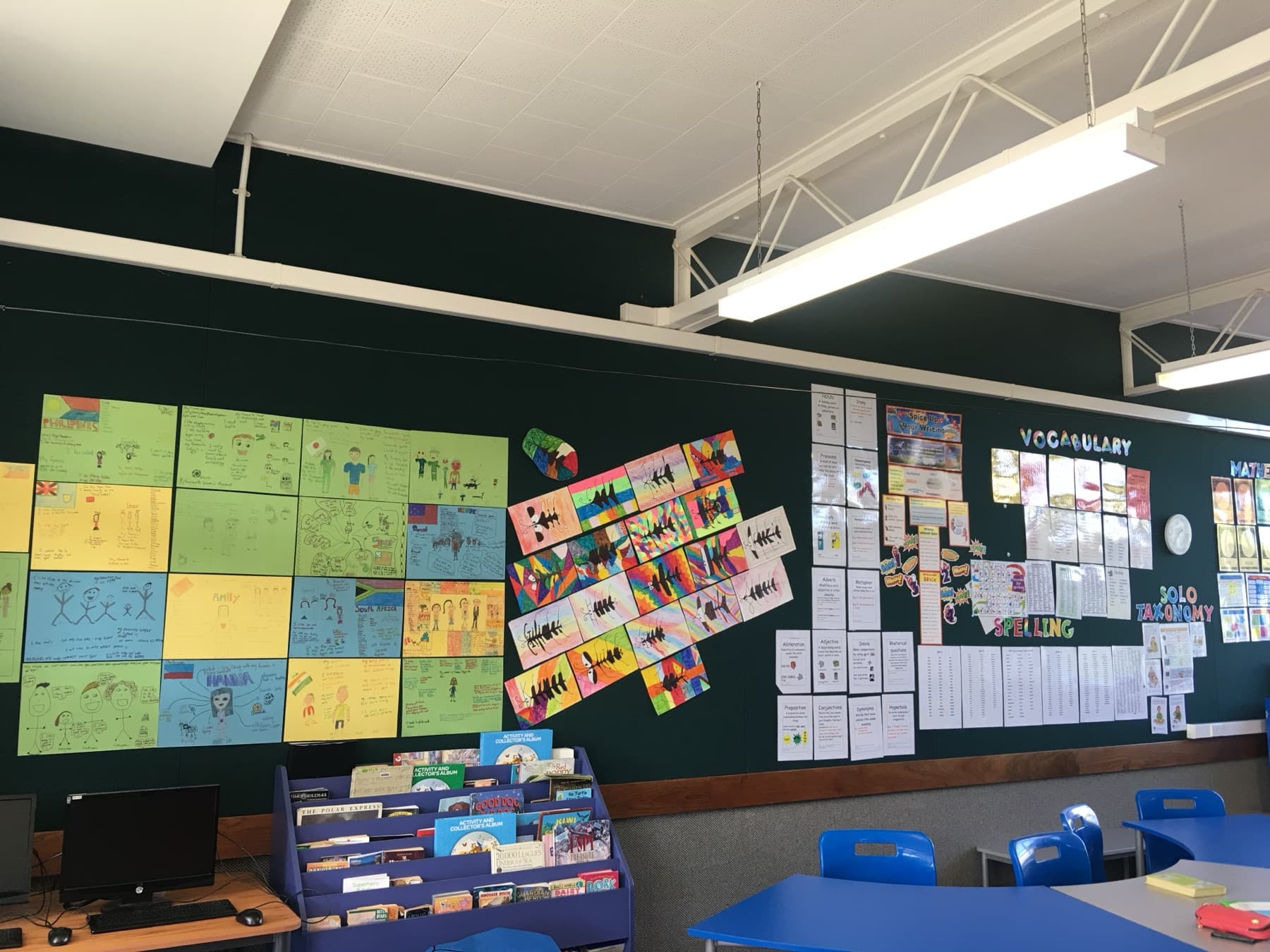 A real New Zealand classroom with student work and learning resources