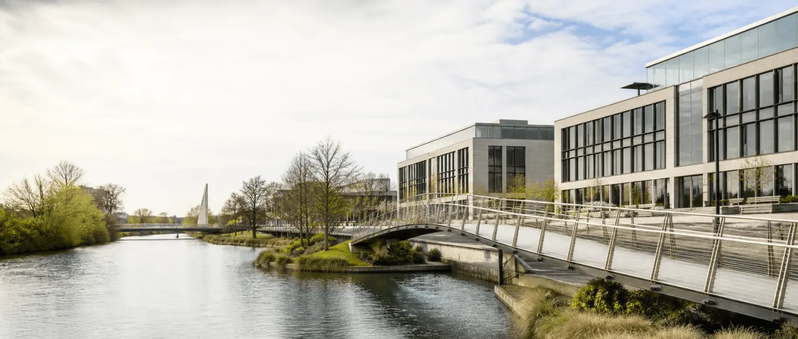 Modern Christchurch offices and bridges beside the Avon River